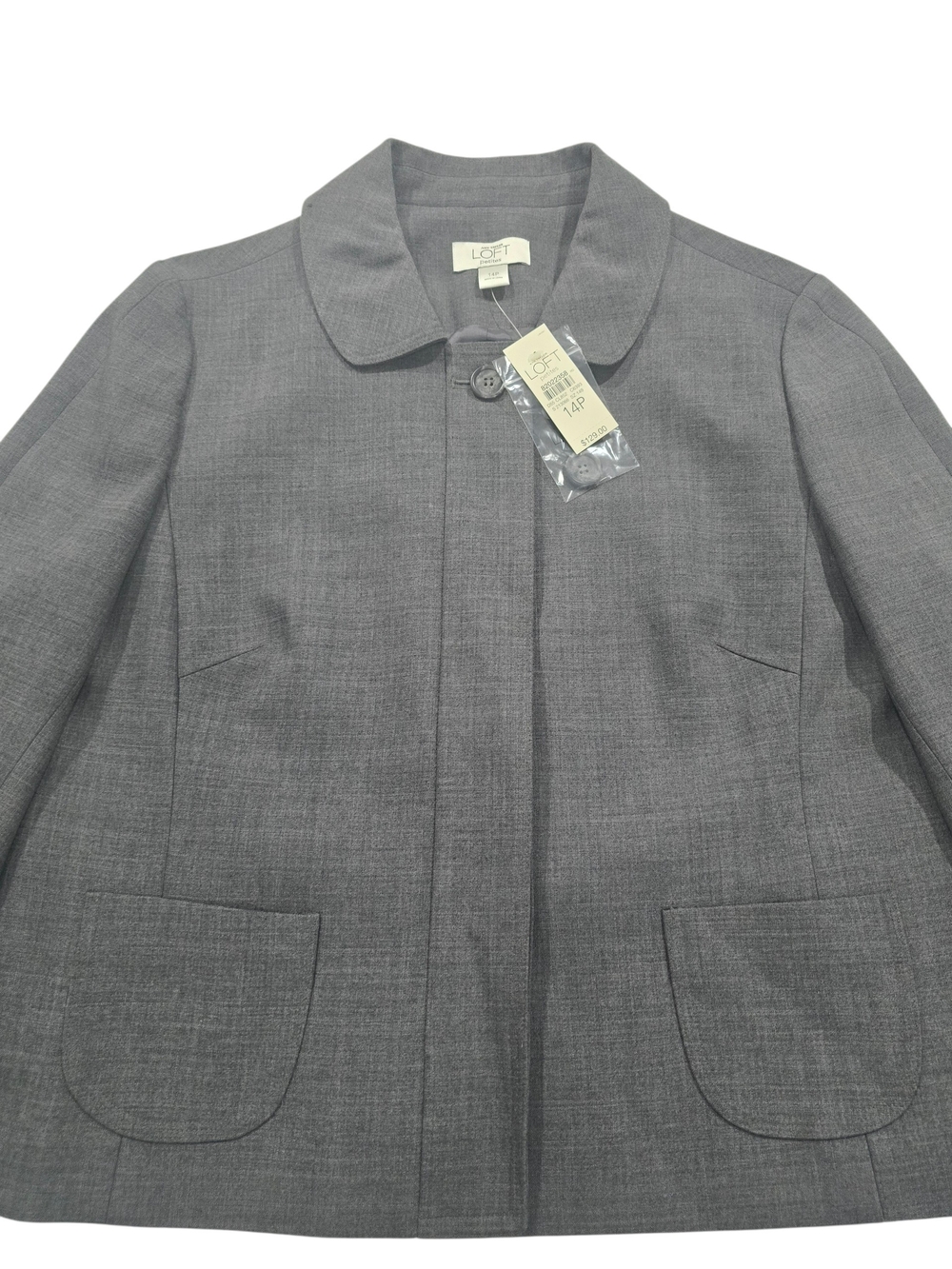 Ann Taylor LOFT Petites Gray Women's Tailored Collar Jacket 100% Wool Size 14P